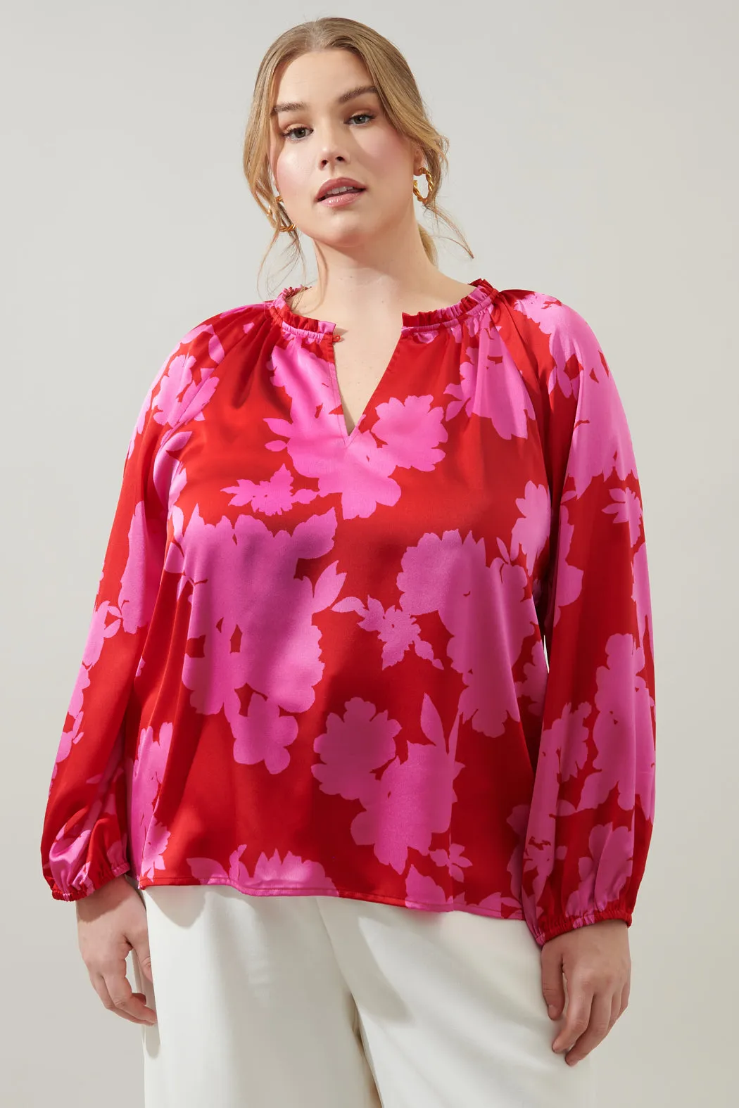 Burning Love Jovie Split Neck Satin Raglan Blouse Curve sold by Sugarlips