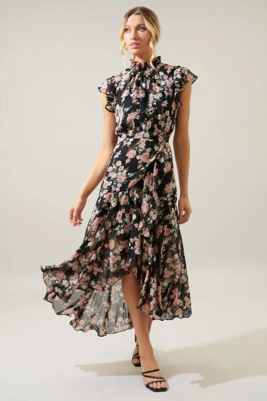 Tana Blouson Drape Tiered Midi Dress sold by Sugarlips