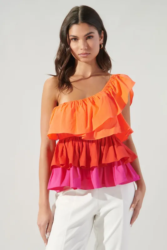 Luciana Colorblock One Shoulder Ruffle Blouse sold by Sugarlips
