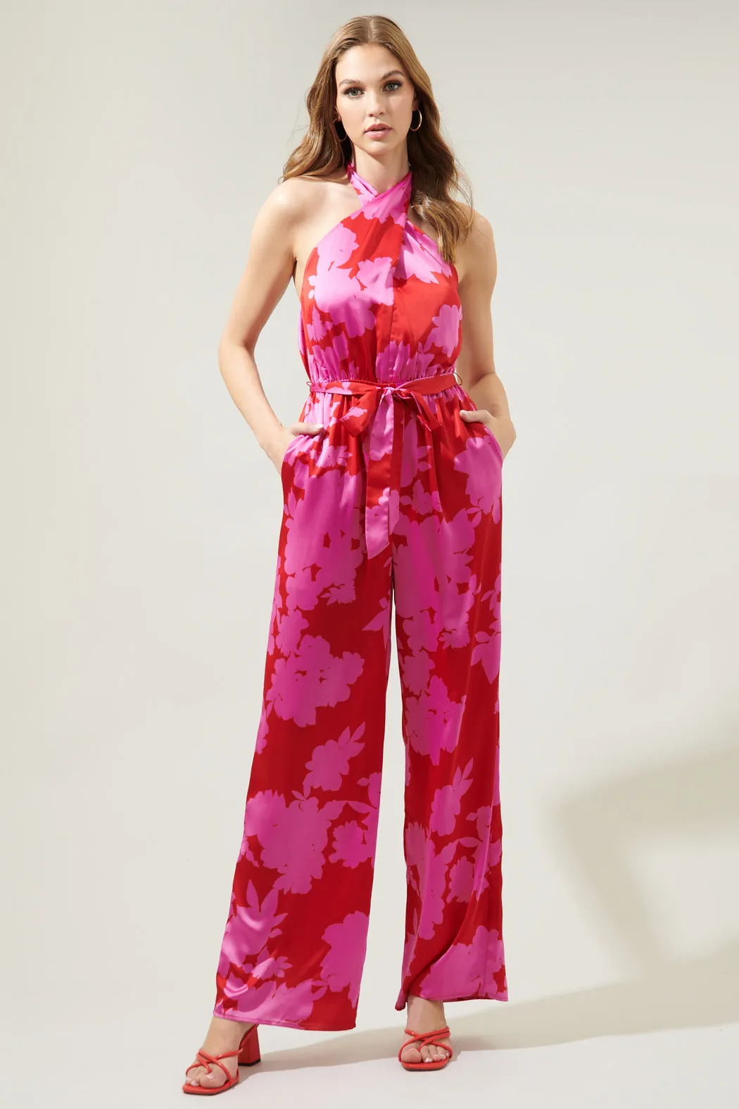 Burning Love Villanueva Satin Halter Jumpsuit sold by Sugarlips