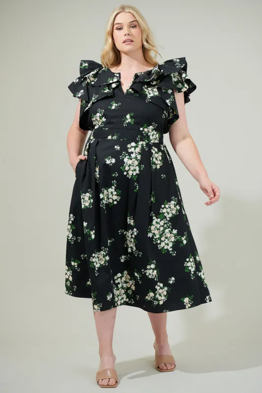 Emery Floral Santana Tie Back Midi Dress Curve sold by Sugarlips