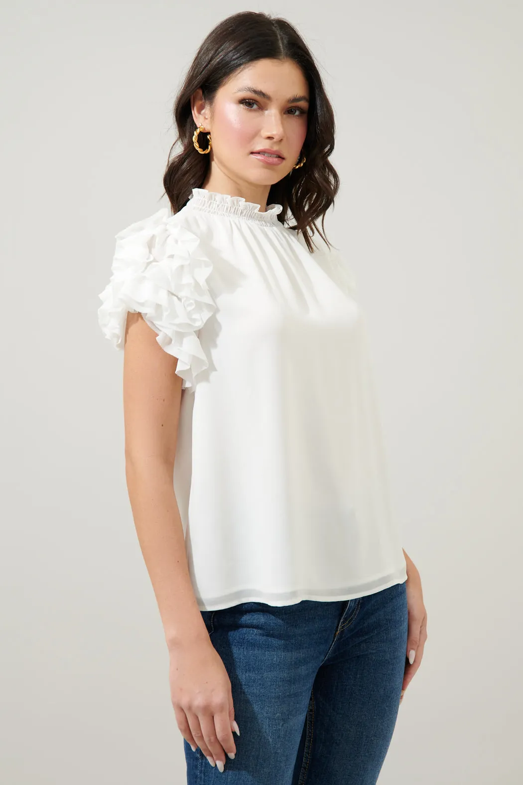Brenna Mock Neck Ruffle Blouse sold by Sugarlips product image thumbnail 3