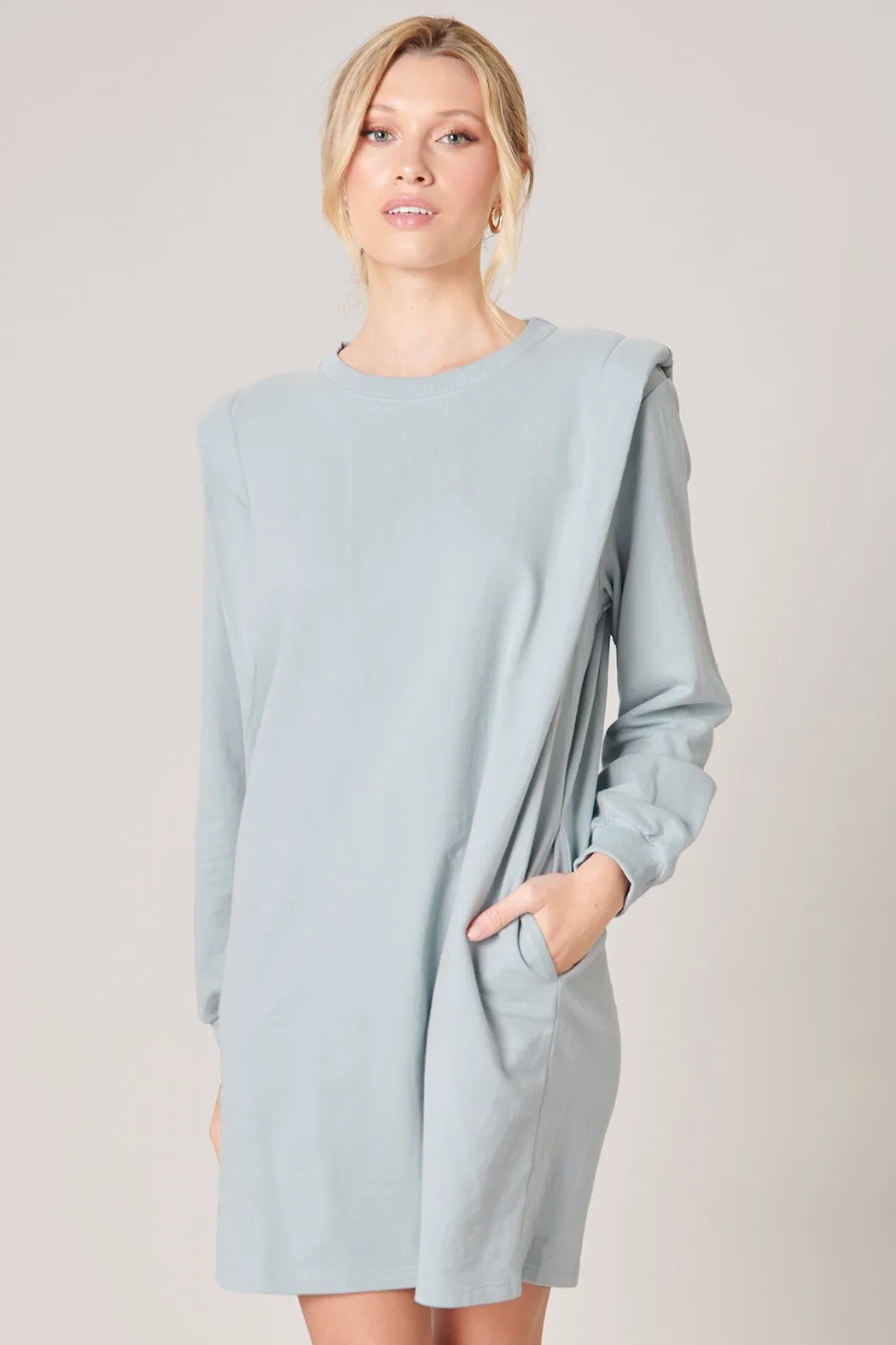 Deanna Padded Shoulder French Terry Knit Dress sold by Sugarlips