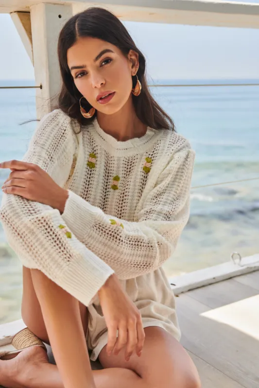Emiliana Floral Embroidered Pointelle Sweater sold by Sugarlips