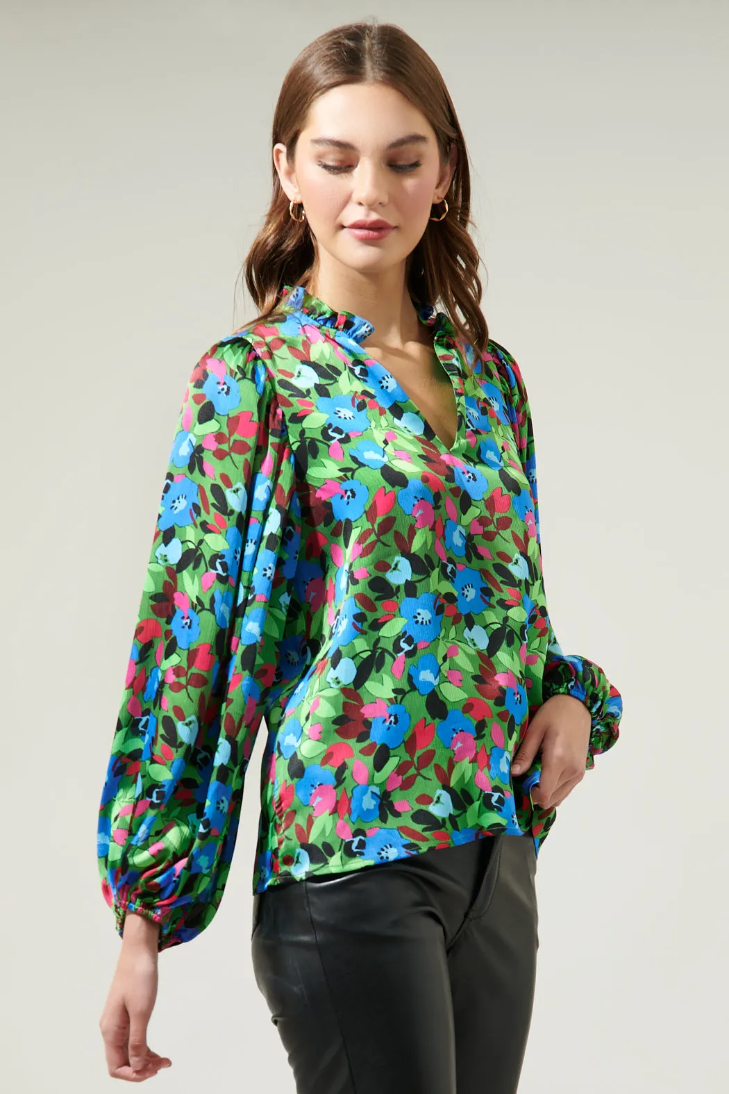 Destine Floral Hathaway Split Neck Long Sleeve Blouse sold by Sugarlips product image thumbnail 4