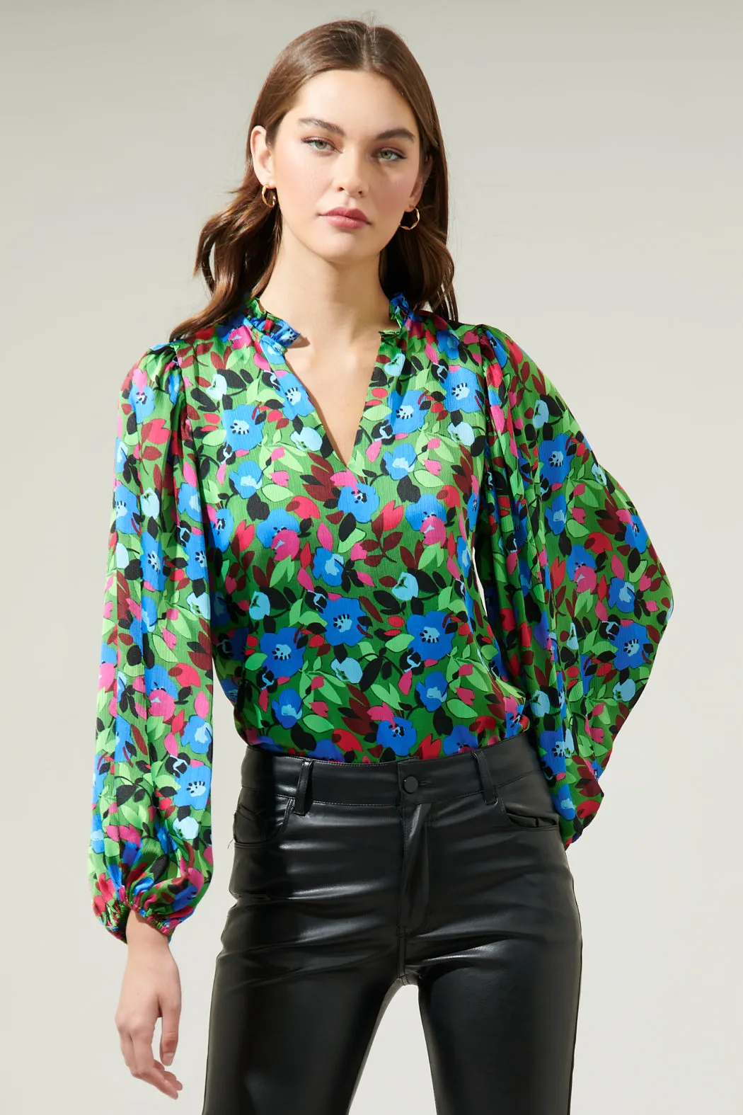 Destine Floral Hathaway Split Neck Long Sleeve Blouse sold by Sugarlips product image thumbnail 2