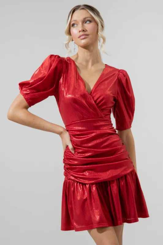 Tabby Metallic Ribbed Ruched Mini Mermaid Dress sold by Sugarlips