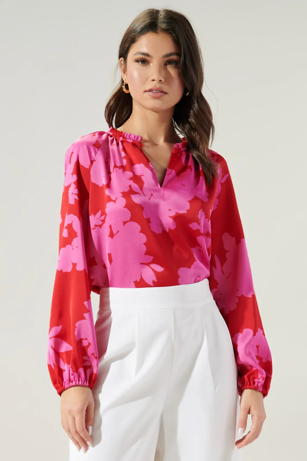 Burning Love Jovie Split Neck Satin Raglan Blouse sold by Sugarlips
