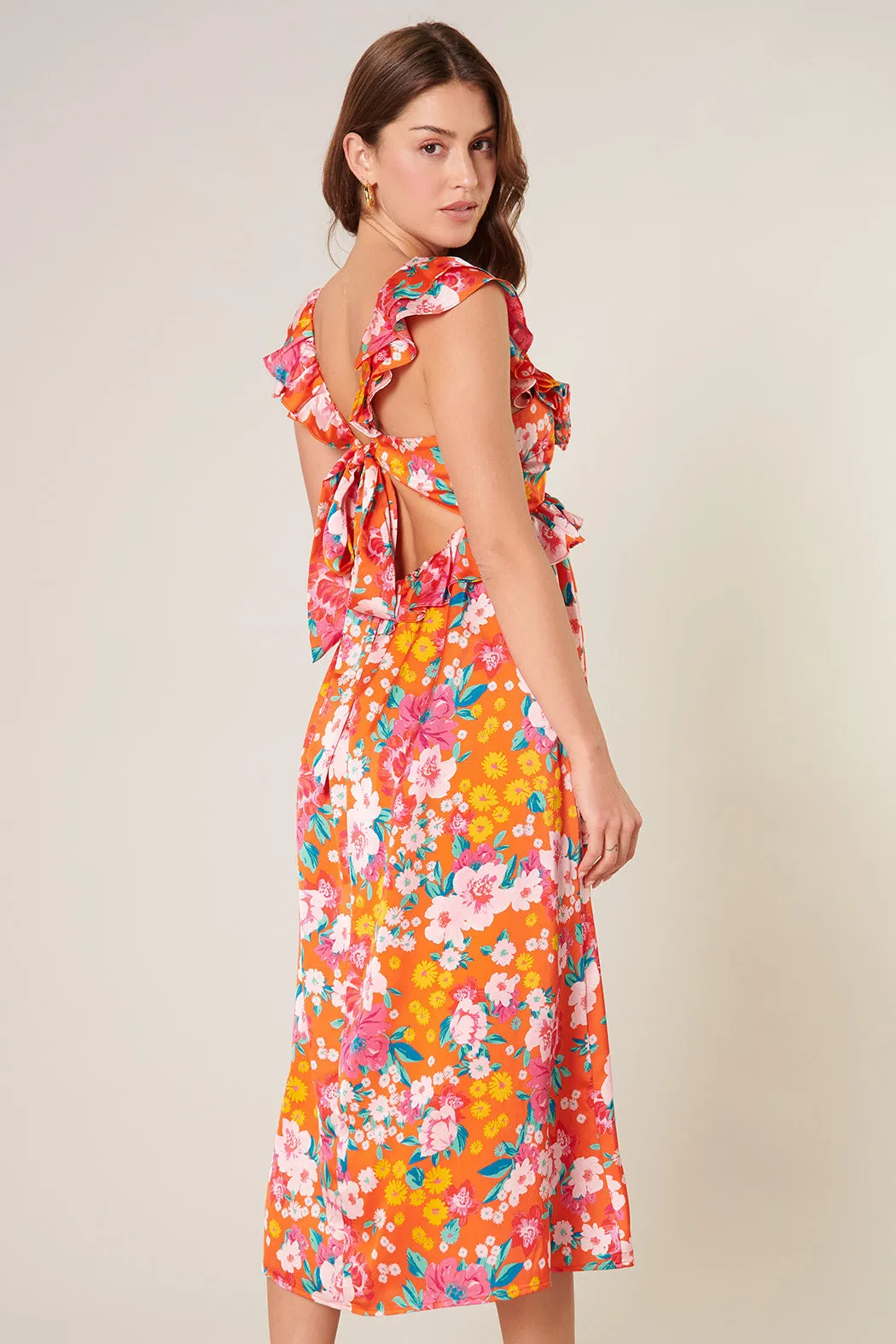 Waverly Floral Lizbeth Ruffle Back Tie Midi Dress sold by Sugarlips product image thumbnail 4