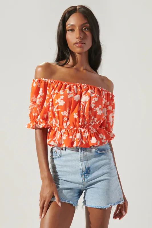 Sunset Floral Edith Off the Shoulder Ruffle Top sold by Sugarlips