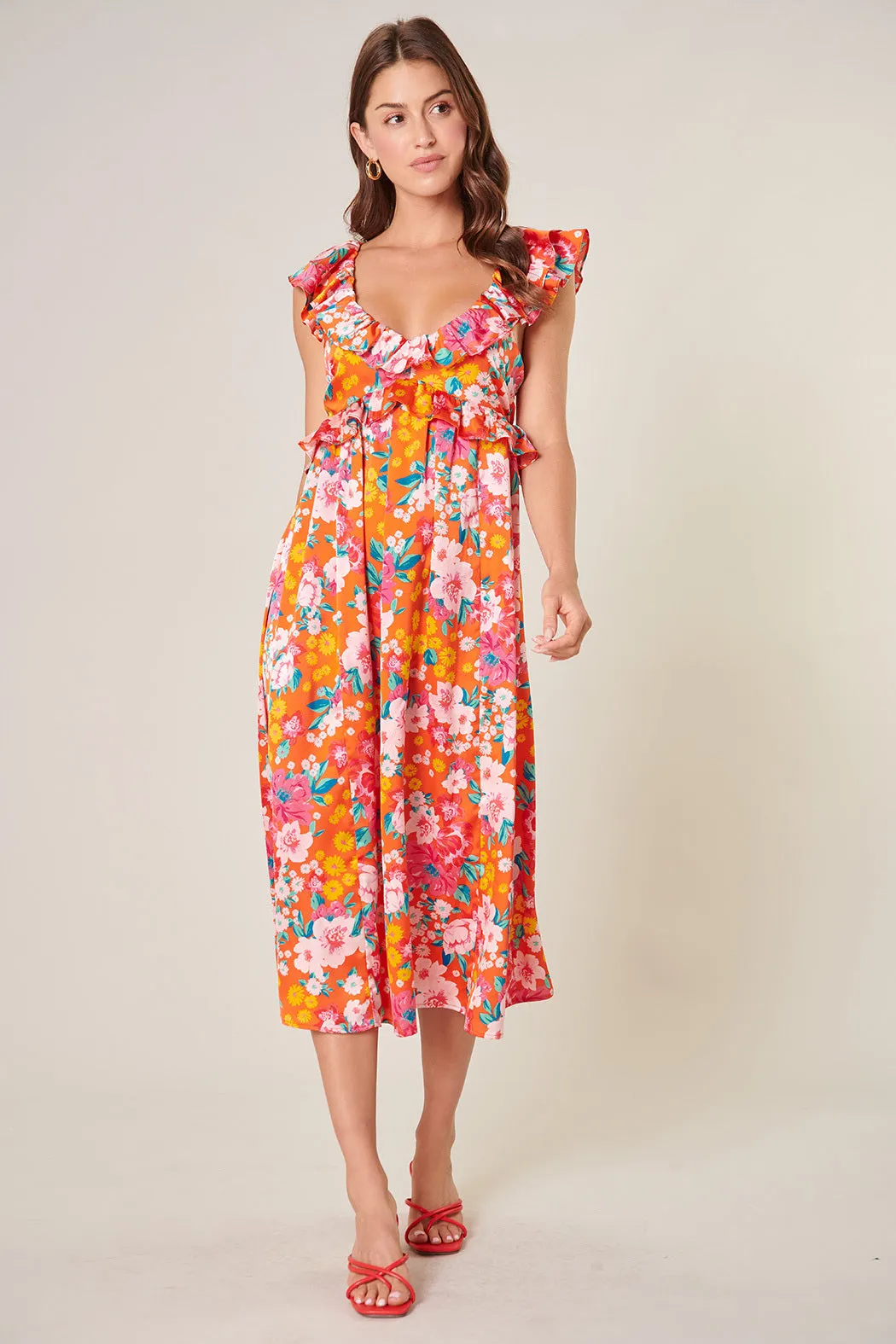 Waverly Floral Lizbeth Ruffle Back Tie Midi Dress sold by Sugarlips product image thumbnail 5