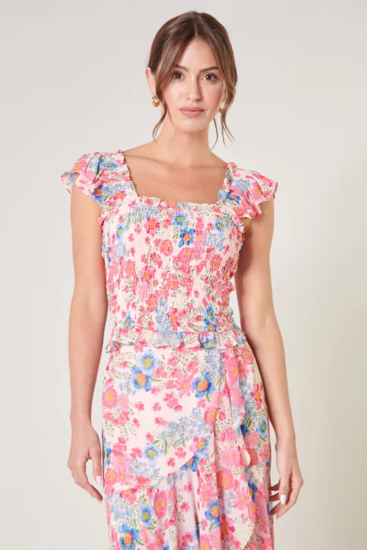 Macaron Floral Frolic Square Neck Smocked Front Top sold by Sugarlips