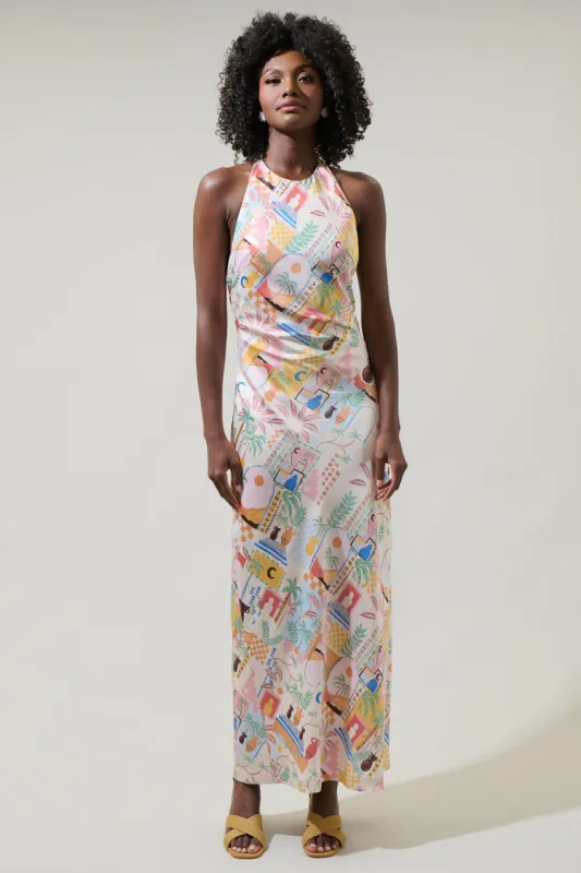 Down The Sunset Yuma Halter Midi Dress Floral Multi Halter Midi Dress sold by Sugarlips