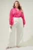 Poppy Punch Hathaway Split Neck Long Sleeve Blouse Curve sold by Sugarlips