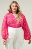 Poppy Punch Hathaway Split Neck Long Sleeve Blouse Curve sold by Sugarlips