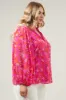 Poppy Punch Hathaway Split Neck Long Sleeve Blouse Curve sold by Sugarlips