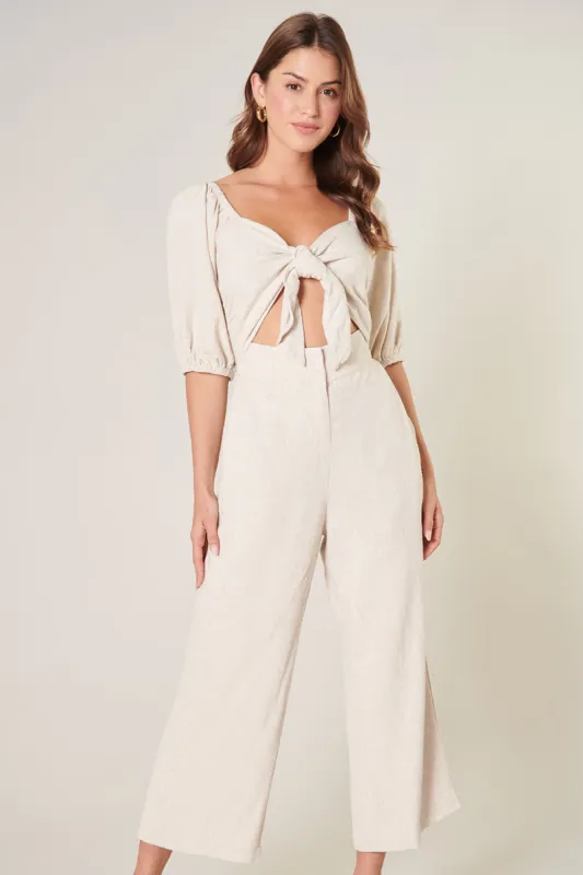 Saint Tropez Jermaine Cut Out Tie Front Linen Jumpsuit sold by Sugarlips