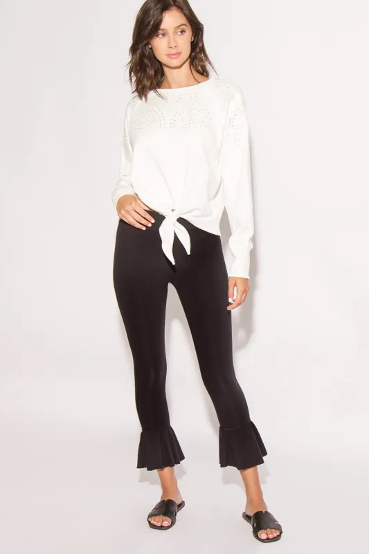 Ivory Ruffle Cropped Leggings sold by Sugarlips