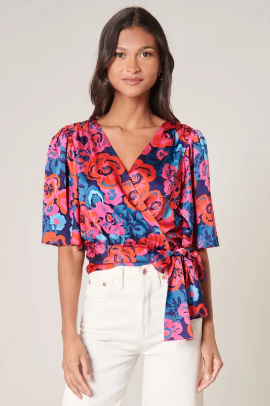 Sweet Romance Satin Flutter Sleeve Wrap Top sold by Sugarlips