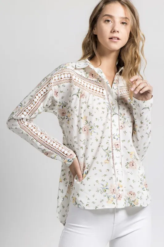 Floral Button Down with Crochet Detail sold by Sun n Moon