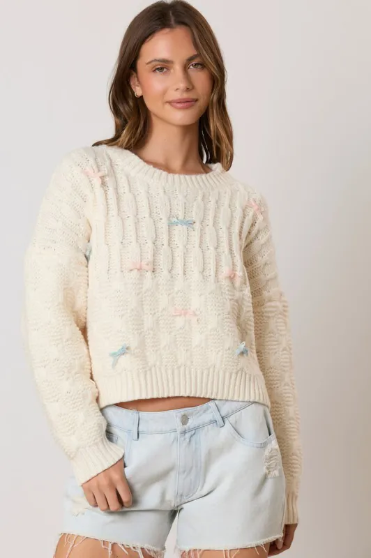 Velvet Bow Cable Knit Sweater sold by Sun n Moon