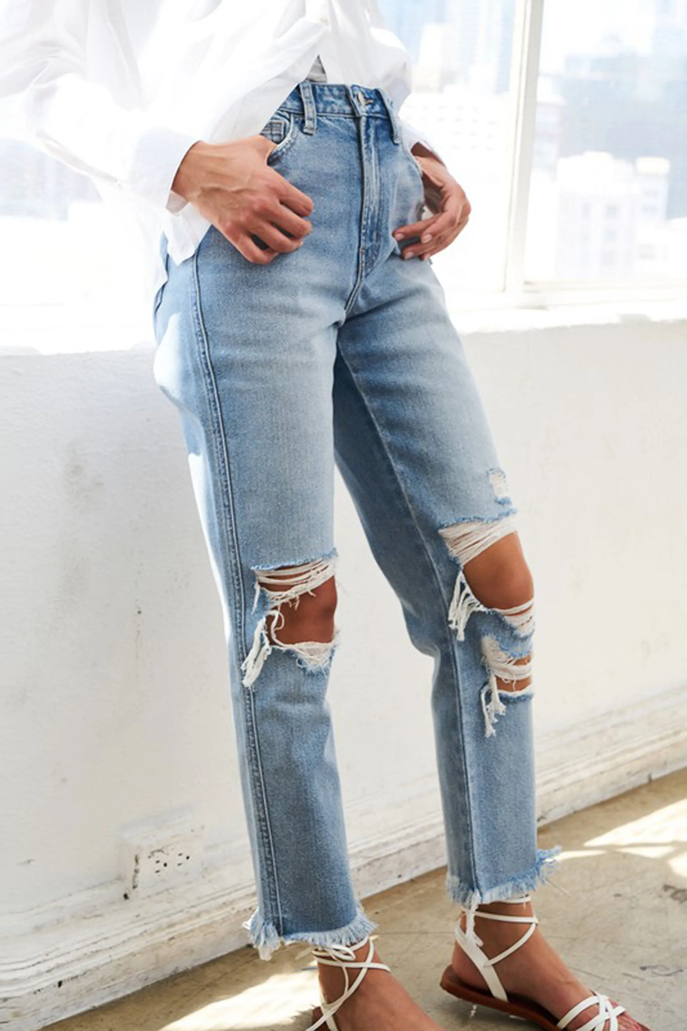 High Rise Distressed Relaxed Straight Fit Jeans sold by Sun n Moon product image thumbnail 2