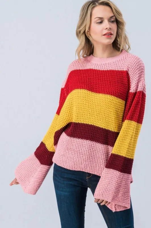 Retro Stripe Bell Sleeve Sweater sold by Sun n Moon