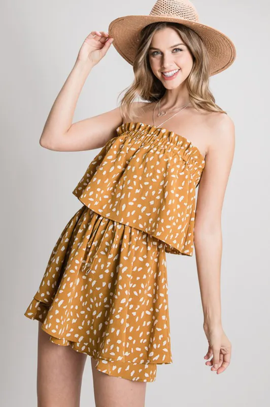 Strapless Dot Print Ruffle Romper sold by Sun n Moon
