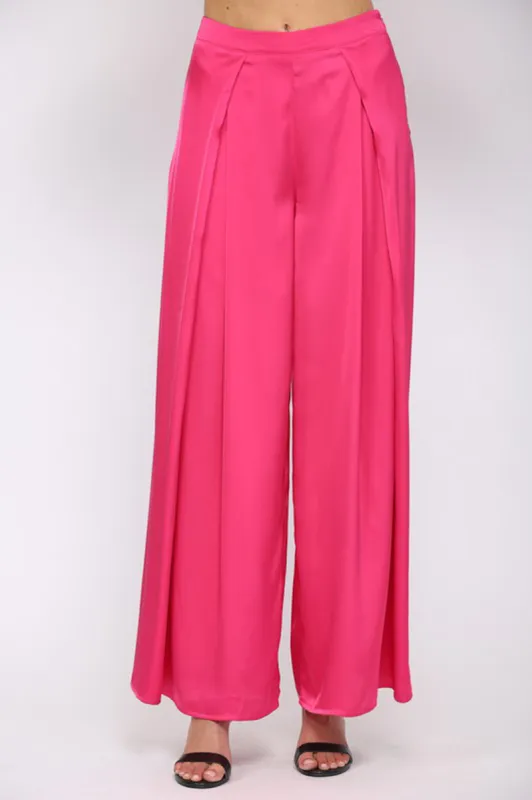 Pink Pleated Satin Wide Leg Pants sold by Sun n Moon