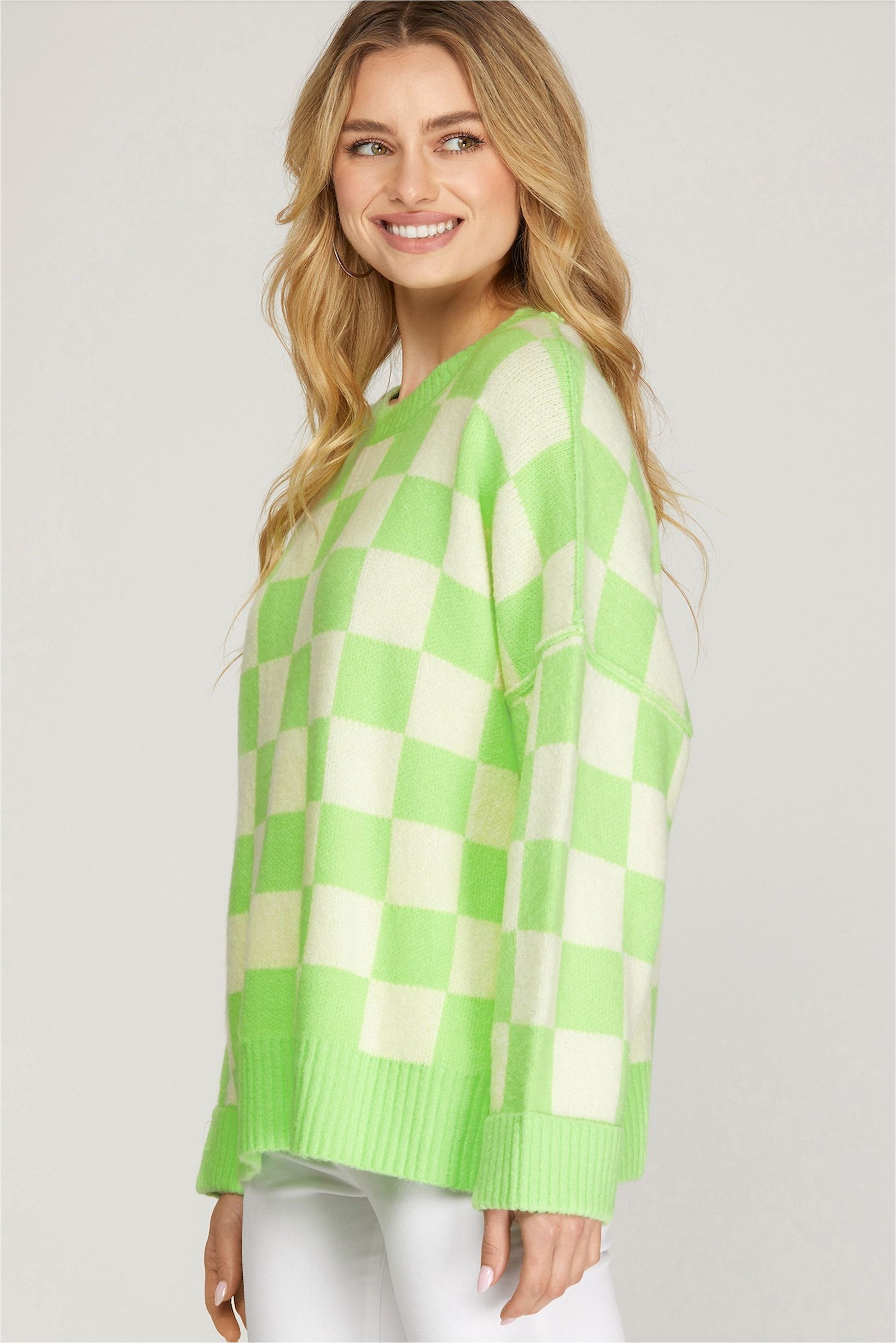Green Checkered Oversized Sweater sold by Sun n Moon product image thumbnail 2