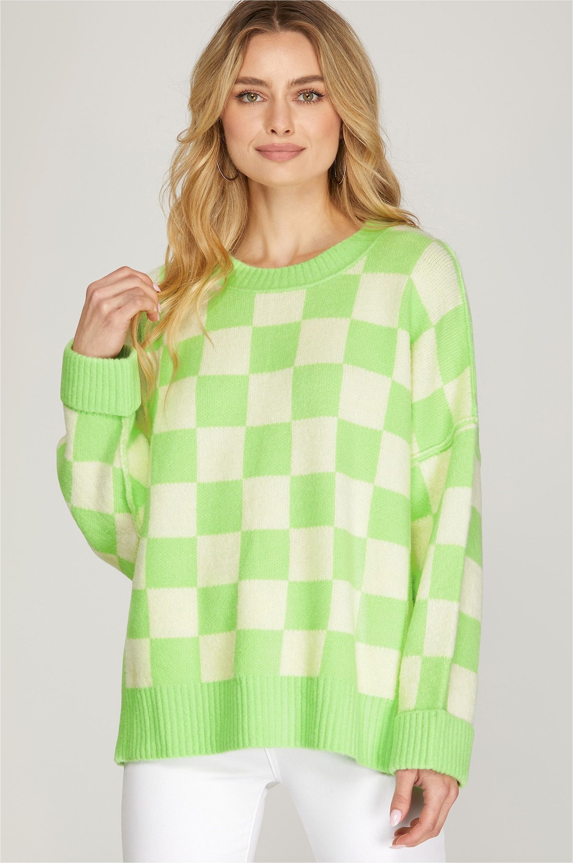 Green Checkered Oversized Sweater sold by Sun n Moon