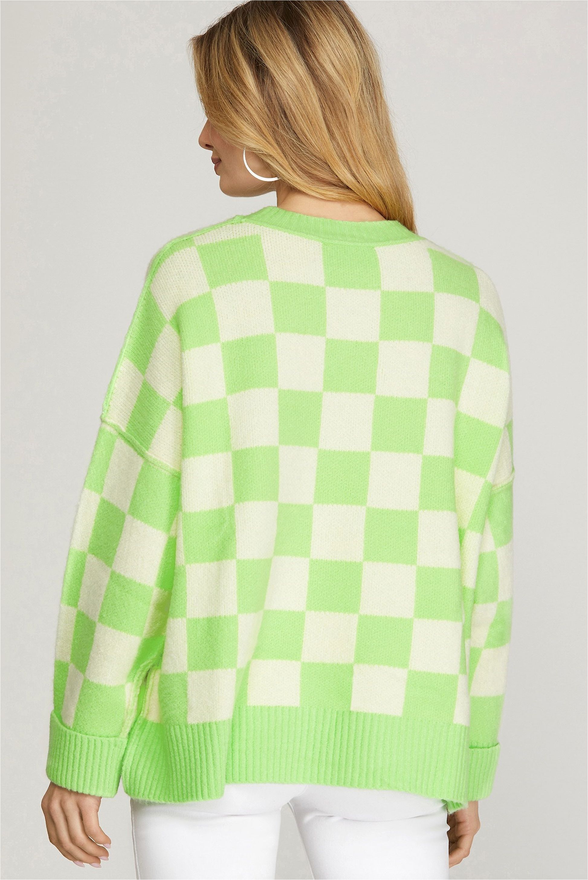 Green Checkered Oversized Sweater sold by Sun n Moon product image thumbnail 3