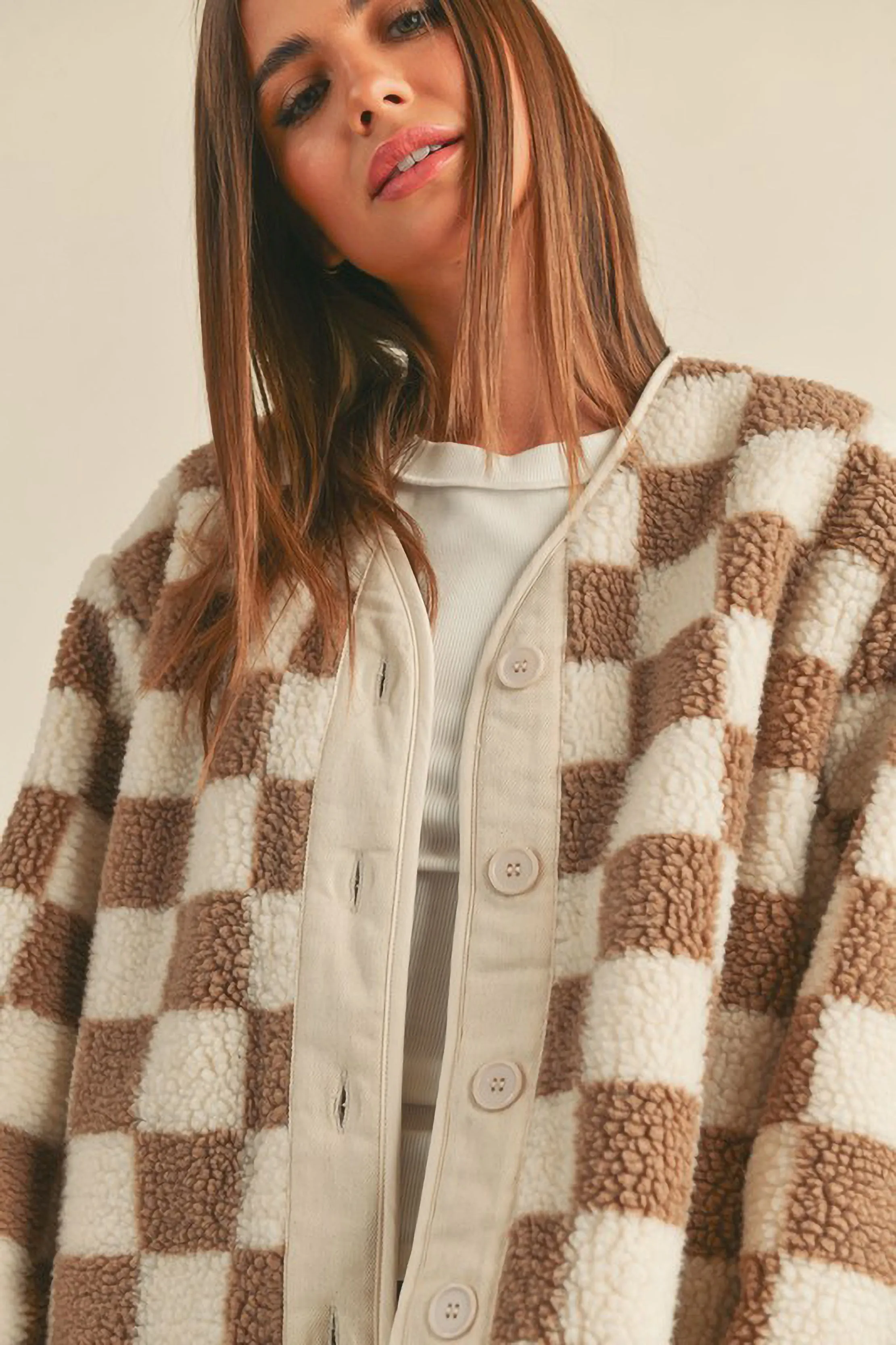 Checkered Sherpa Oversized Jacket sold by Sun n Moon product image thumbnail 4