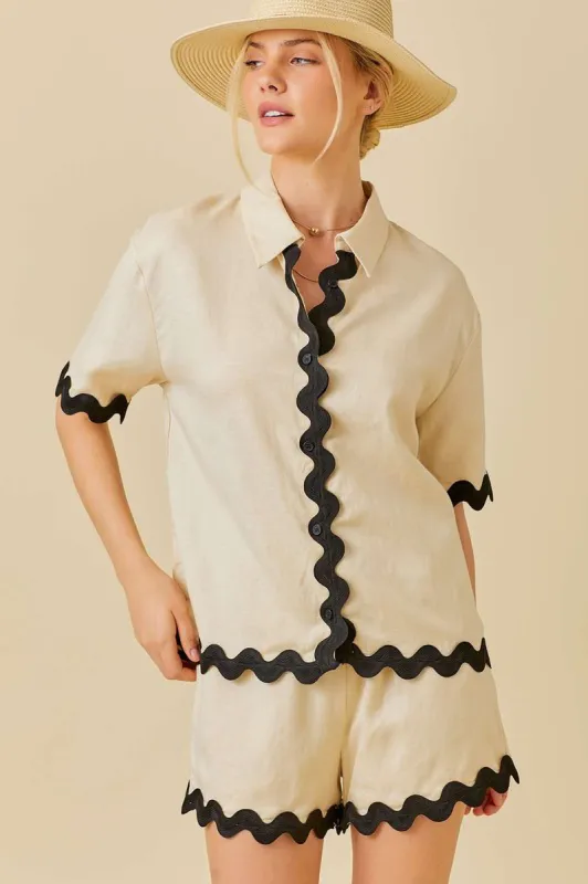 Ric Rac Trim Collared Shirt sold by Sun n Moon