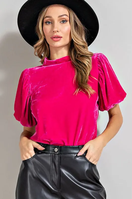 Velvet Mock Neck Puff Sleeve Top sold by Sun n Moon