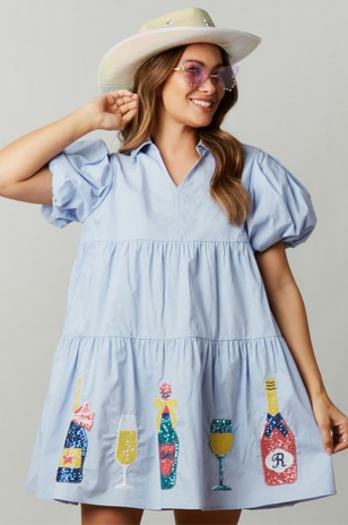 Sequin Champagne Puff Sleeve Dress sold by Sun n Moon