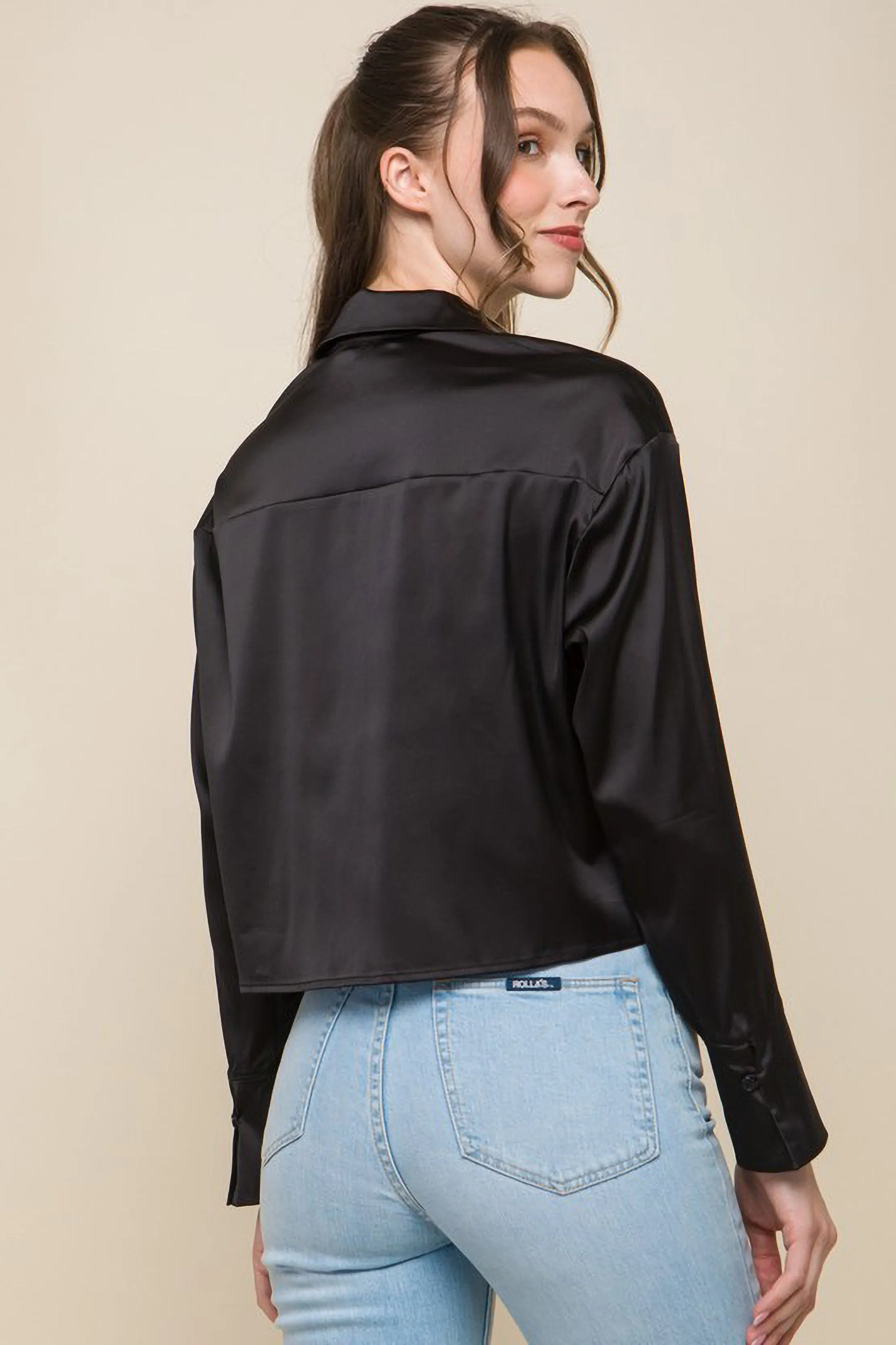 Satin Cropped Collared Button Up sold by Sun n Moon product image thumbnail 4