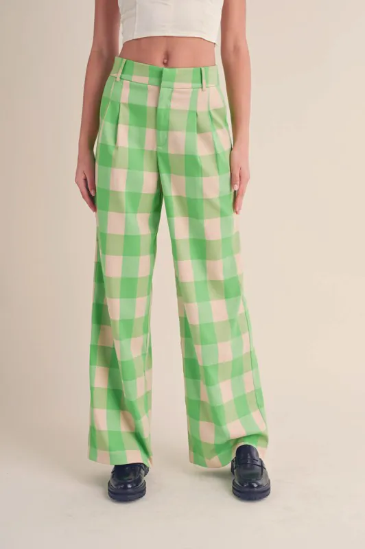 Green Plaid Wide Leg Trousers sold by Sun n Moon