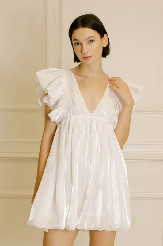 Ruffle Sleeve Shimmer Plunge Bubble Dress sold by Sun n Moon