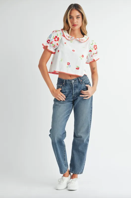 Embroidered Peter Pan Collar Top sold by Sun n Moon