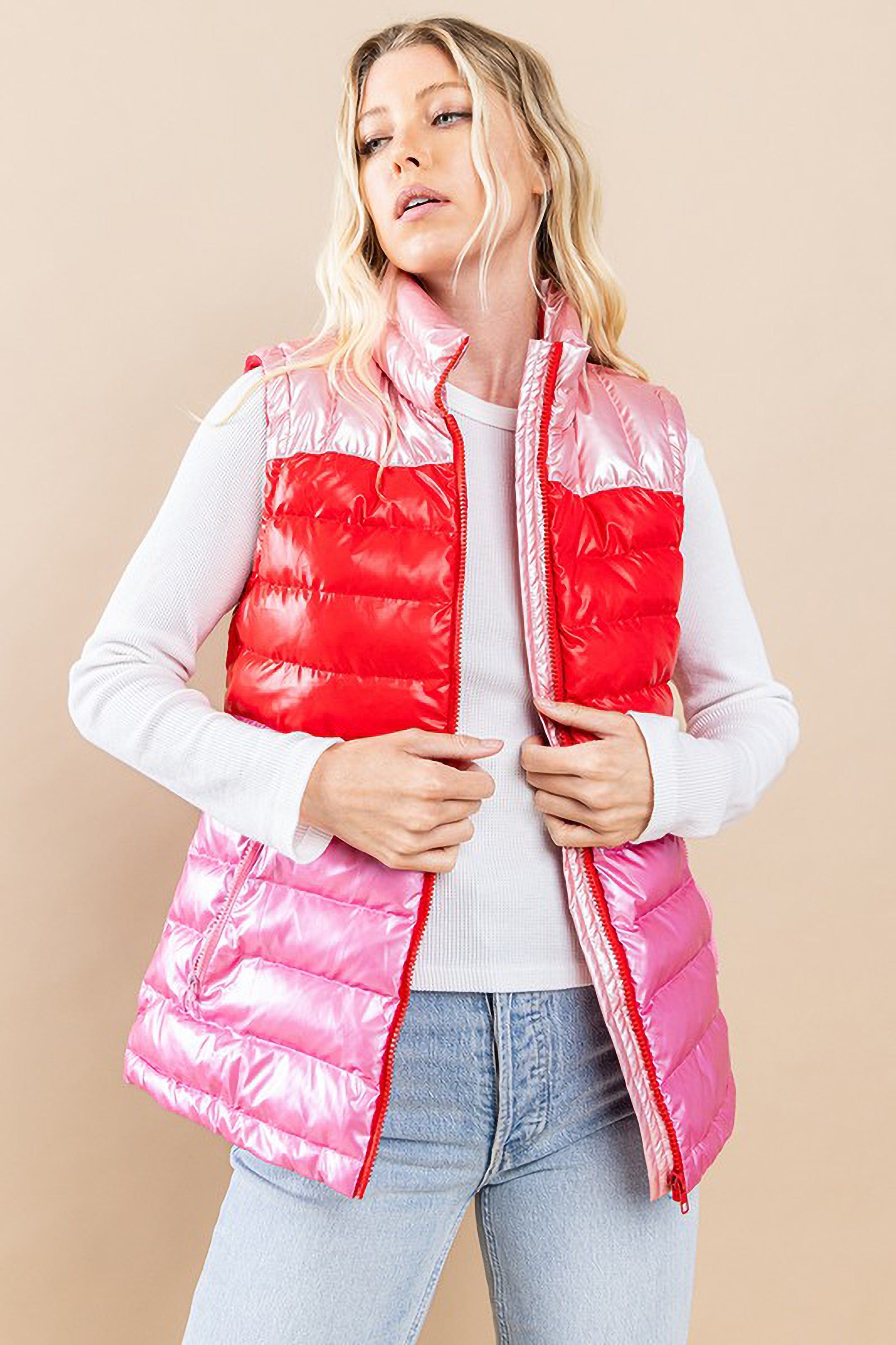 Color Block Metallic Puffer Vest sold by Sun n Moon