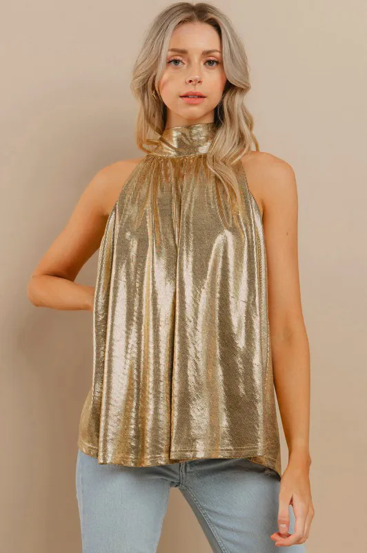 Metallic Halter Tie Neck Top sold by Sun n Moon