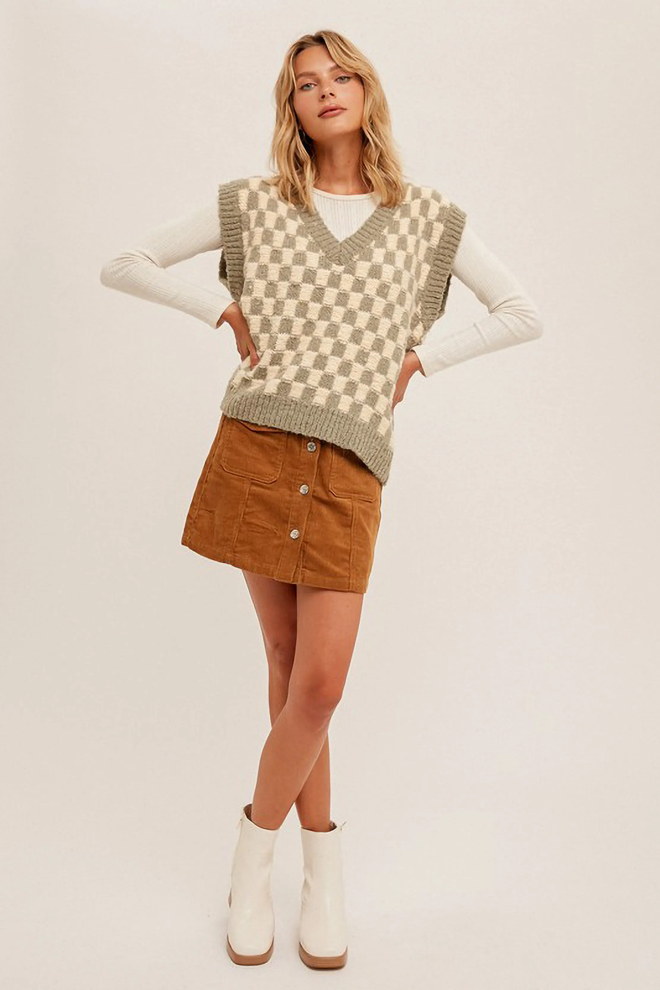 Knit Checkered Sweater Vest sold by Sun n Moon product image thumbnail 4