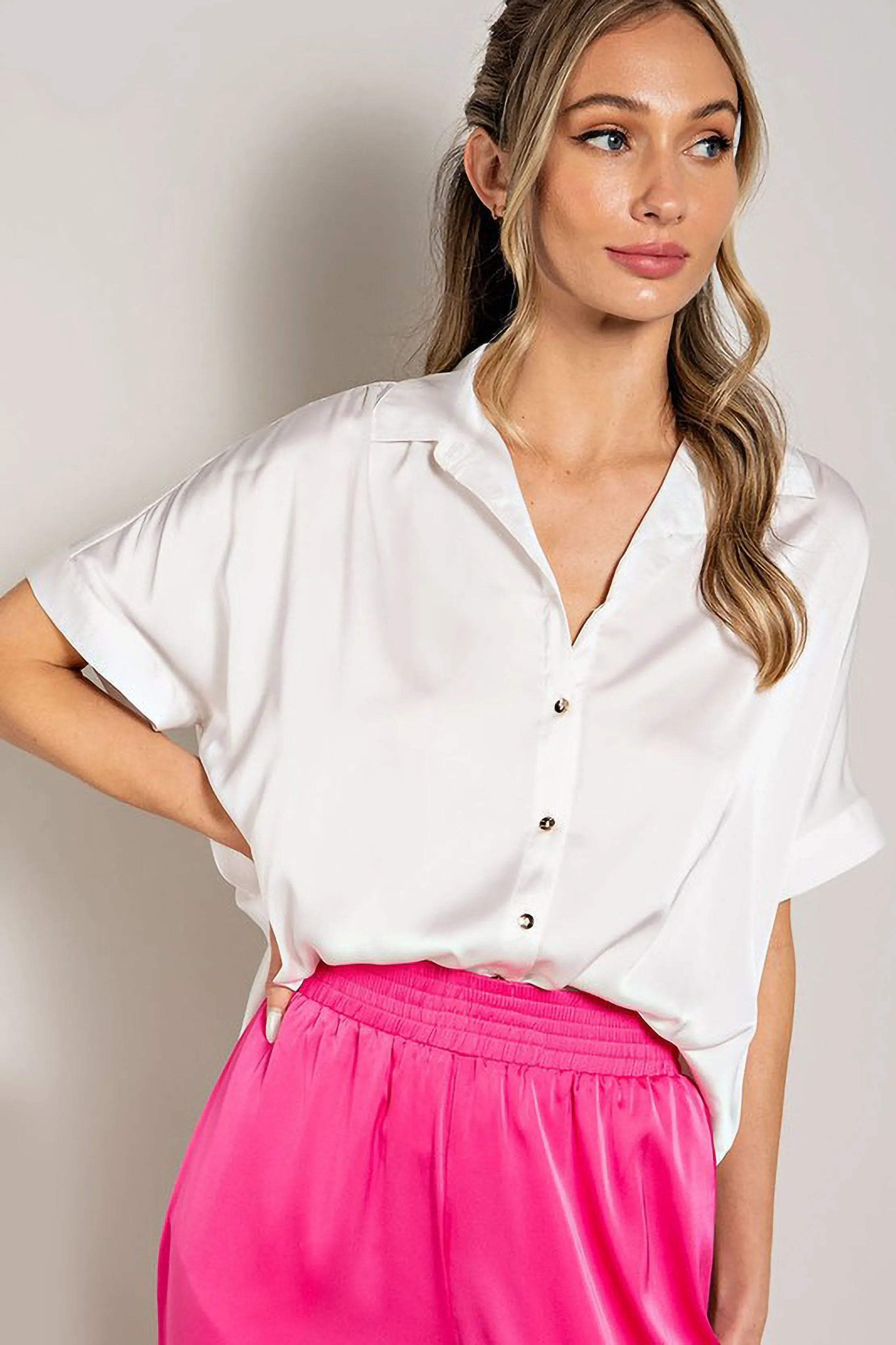 Satin Collared Button Up sold by Sun n Moon