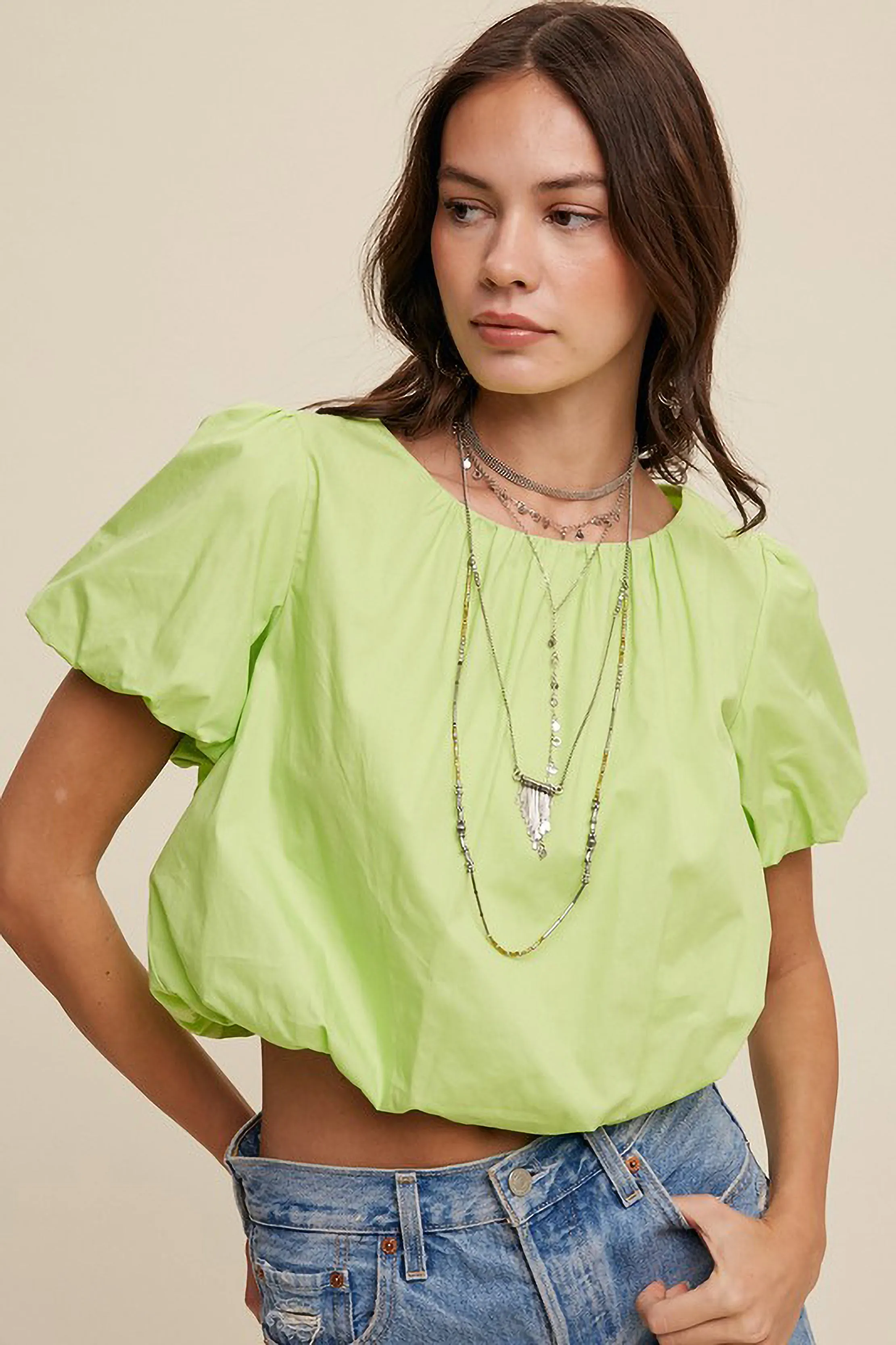 Green Short Sleeve Bubble Top sold by Sun n Moon
