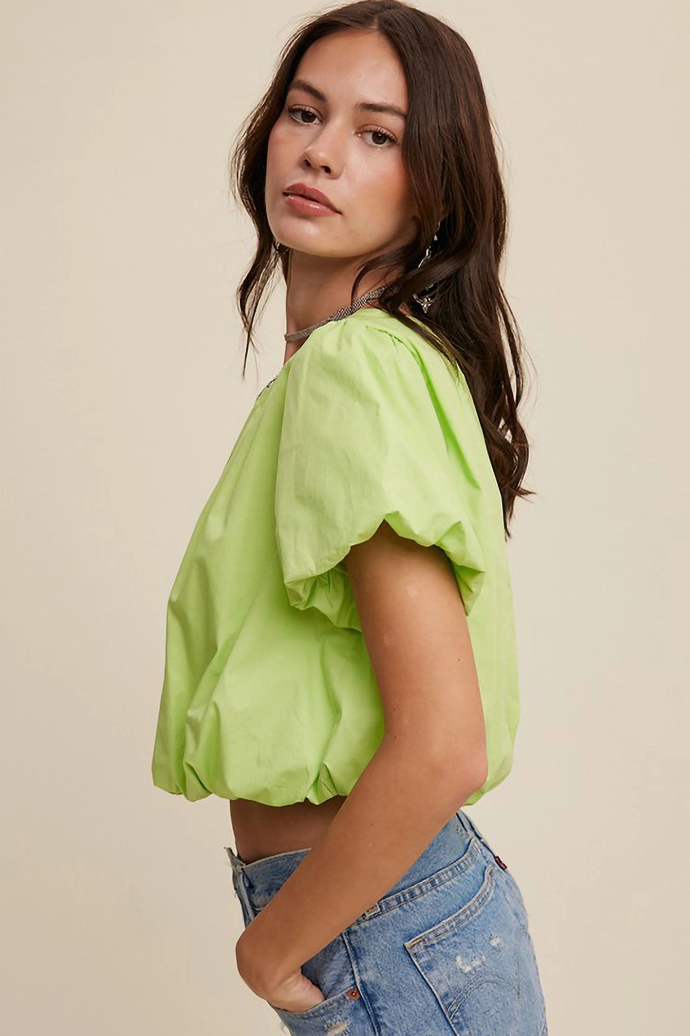 Green Short Sleeve Bubble Top sold by Sun n Moon product image thumbnail 3