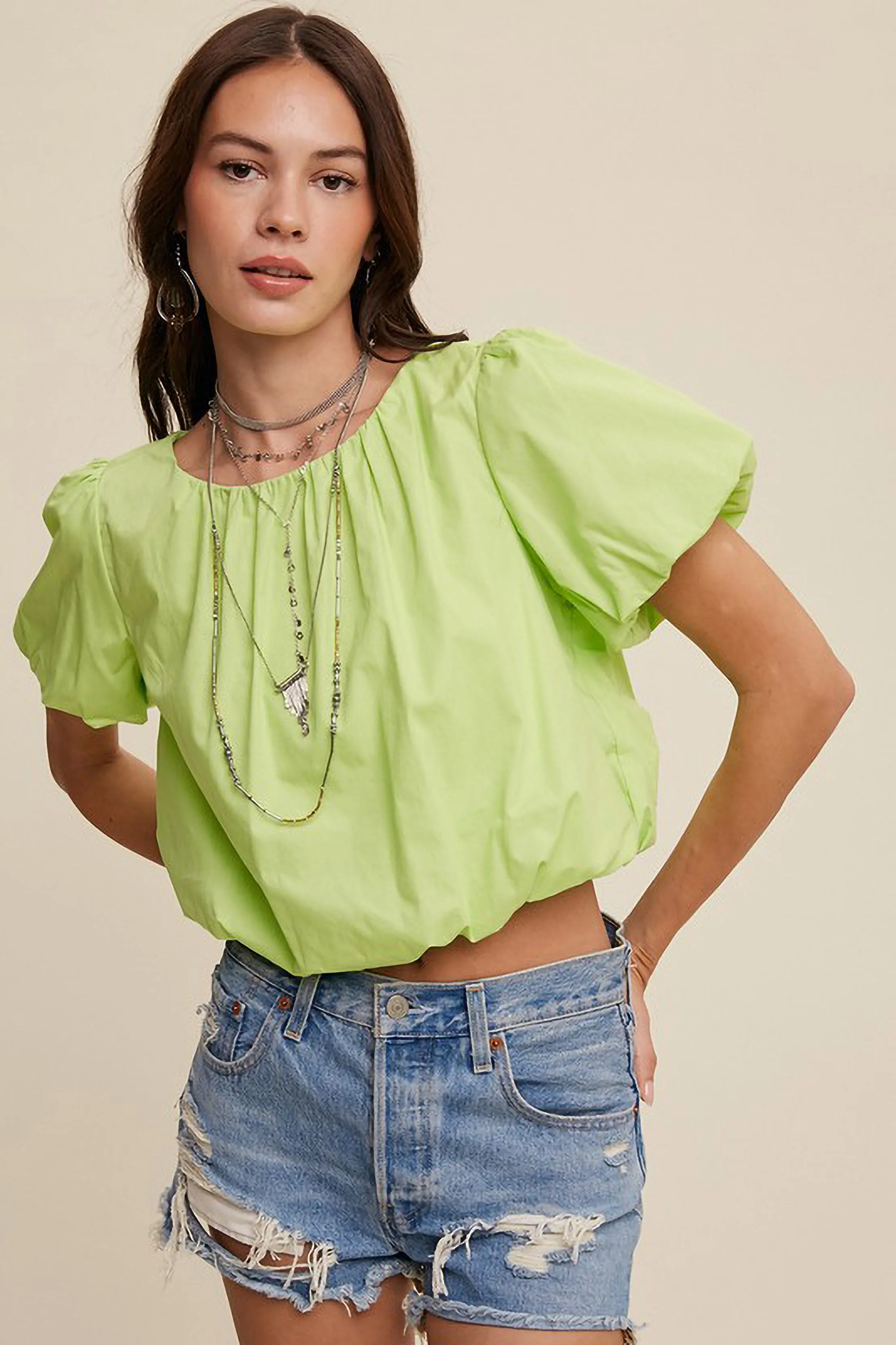 Green Short Sleeve Bubble Top sold by Sun n Moon product image thumbnail 2