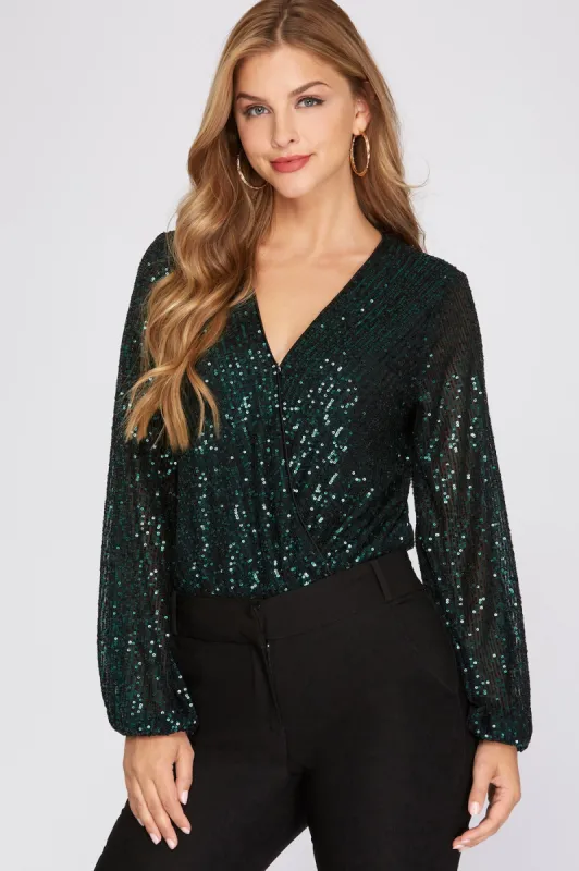 Sequin Long Sleeve Bodysuit made by Sun n Moon