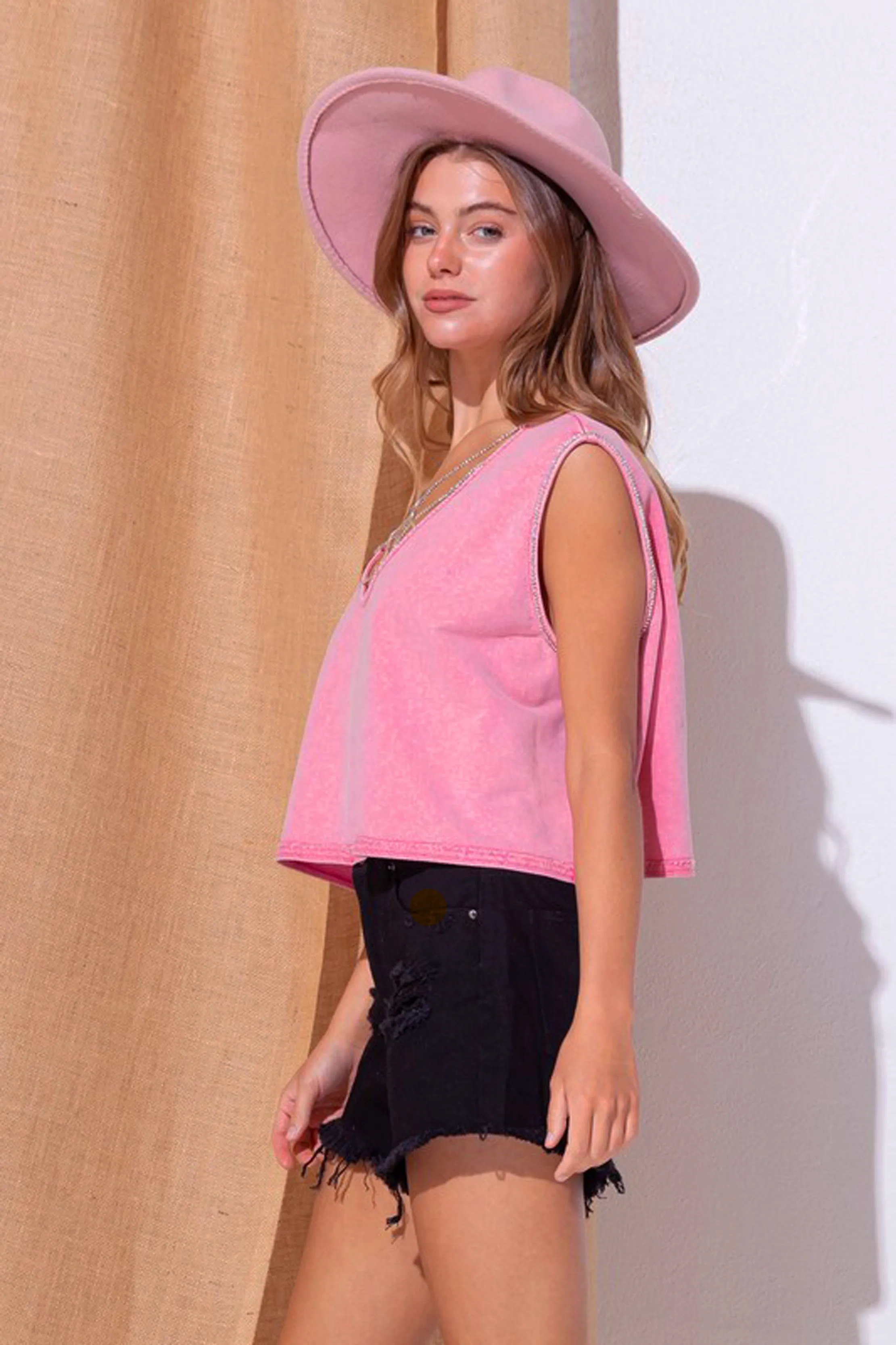 Rhinestone Criss Cross Front Cropped Tank sold by Sun n Moon product image thumbnail 3