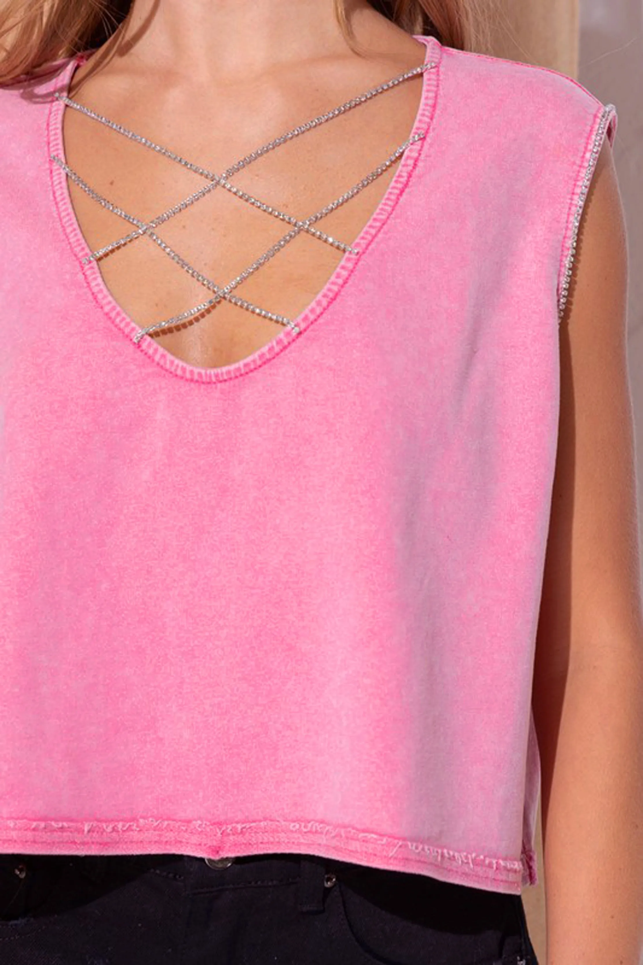 Rhinestone Criss Cross Front Cropped Tank sold by Sun n Moon product image thumbnail 4